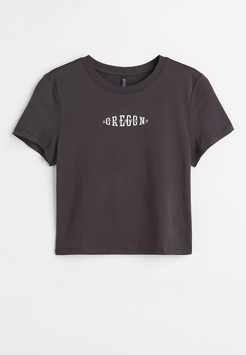 H&M - Cropped printed T-shirt - black/oregon