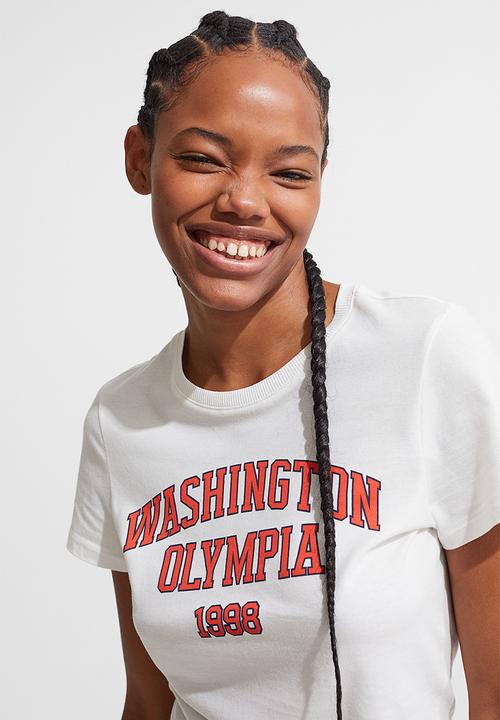 H&M - Cropped printed T-shirt - white/washington
