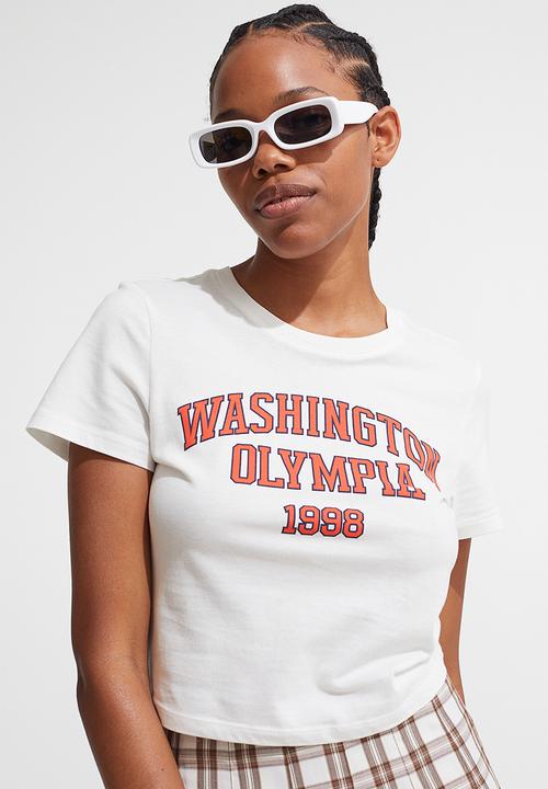 H&M - Cropped printed T-shirt - white/washington