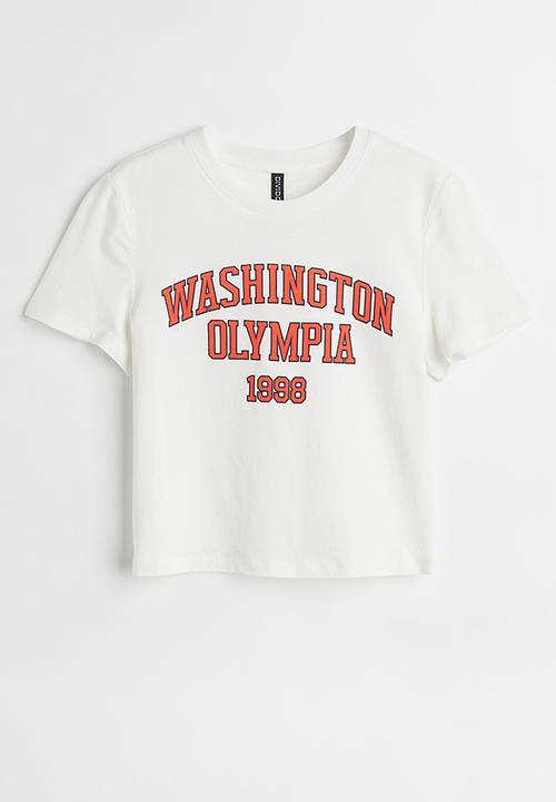H&M - Cropped printed T-shirt - white/washington