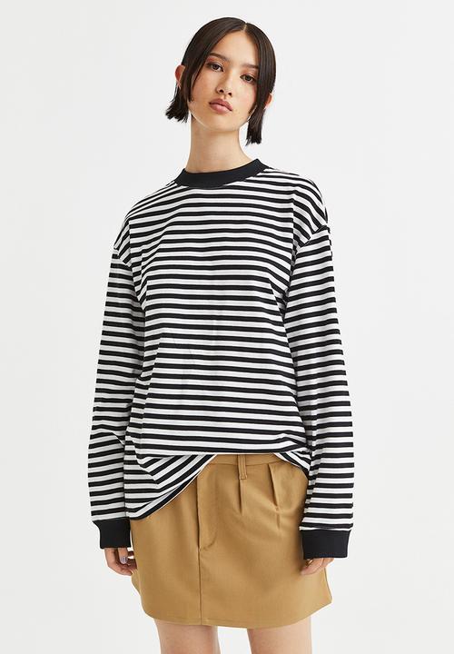 H&M - Long-sleeved jersey top - black/striped