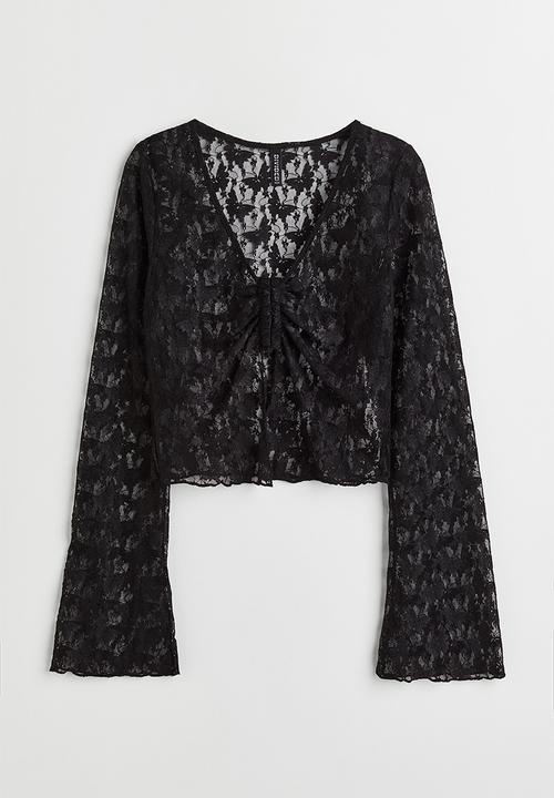 H&M - V-neck long-sleeved top - black/butterflies