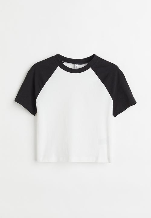 H&M - Cropped T-shirt - white/black