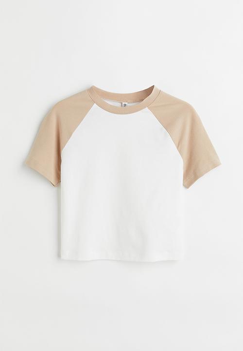 H&M - Cropped T-shirt - white/beige