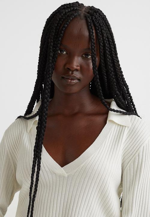 H&M - Collared rib-knit top - cream