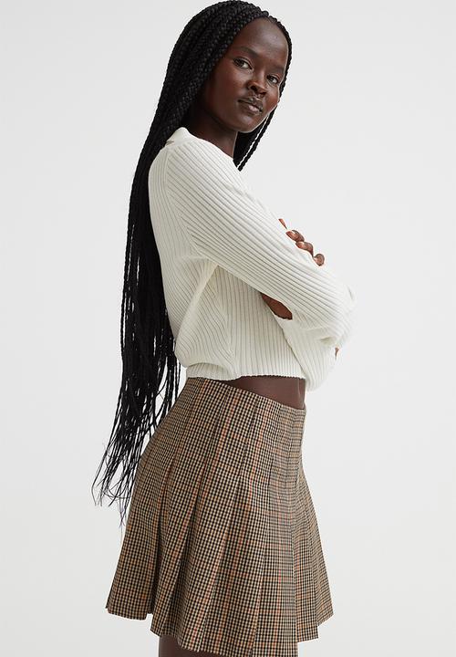 H&M - Collared rib-knit top - cream
