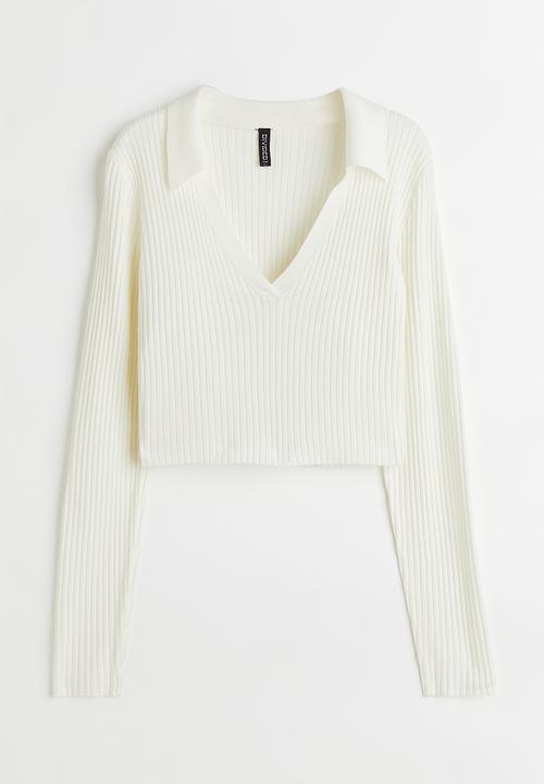 H&M - Collared rib-knit top - cream