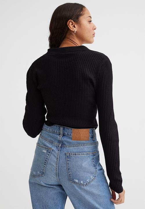H&M - Collared rib-knit top - black