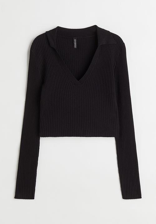 H&M - Collared rib-knit top - black