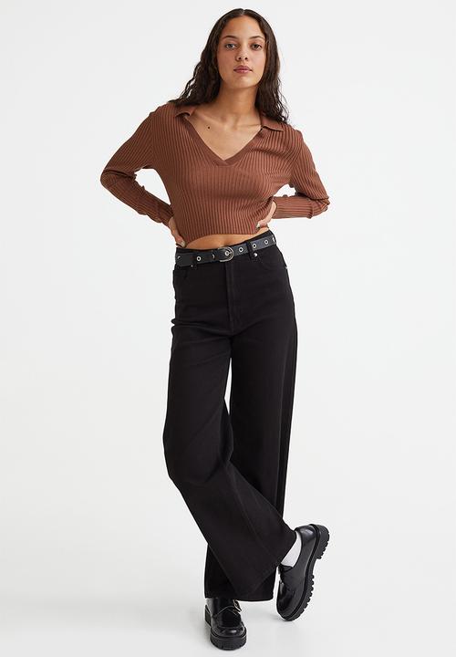 H&M - Collared rib-knit top - brown