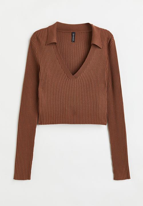 H&M - Collared rib-knit top - brown