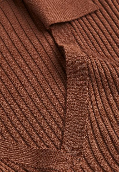 H&M - Collared rib-knit top - brown
