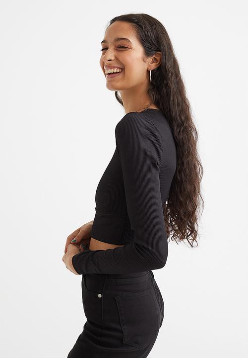 H&M - Ribbed cropped top - black I