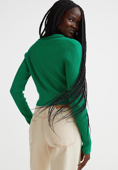 H&M - Collared rib-knit top - green