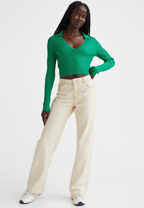 H&M - Collared rib-knit top - green