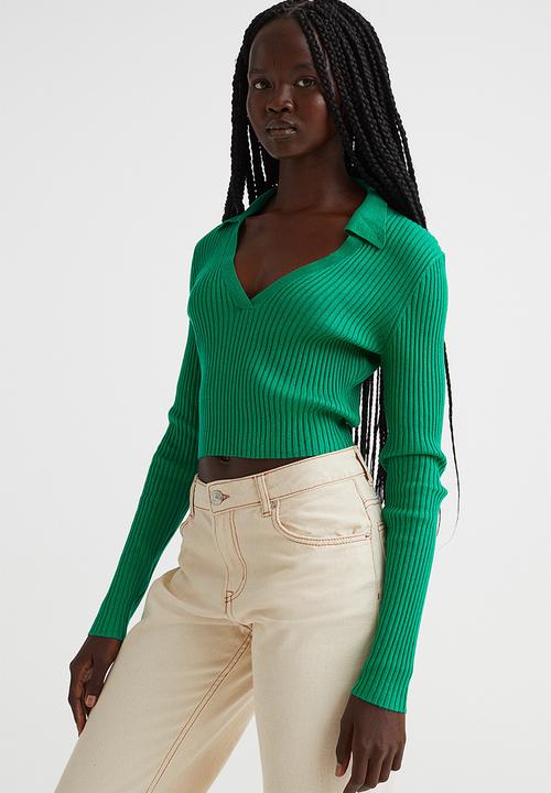 H&M - Collared rib-knit top - green