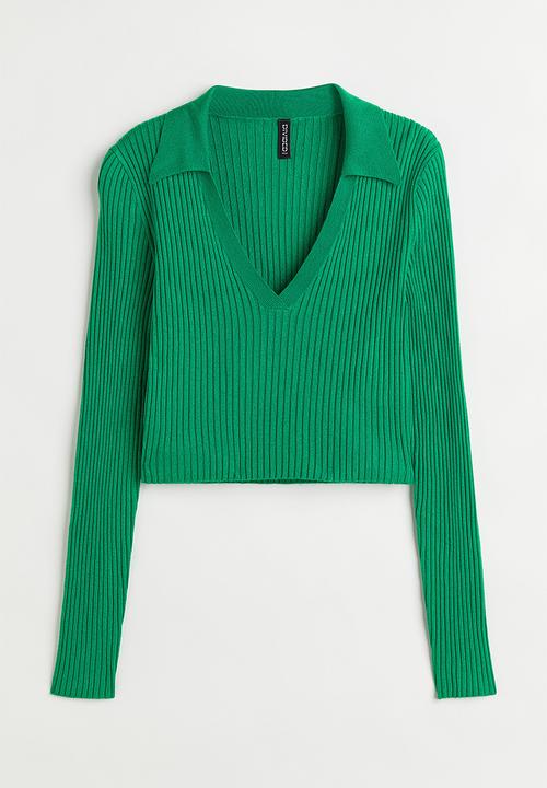 H&M - Collared rib-knit top - green