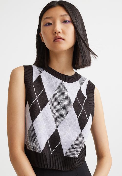 H&M - Jacquard-knit sweater vest - light purple/argyle pattern