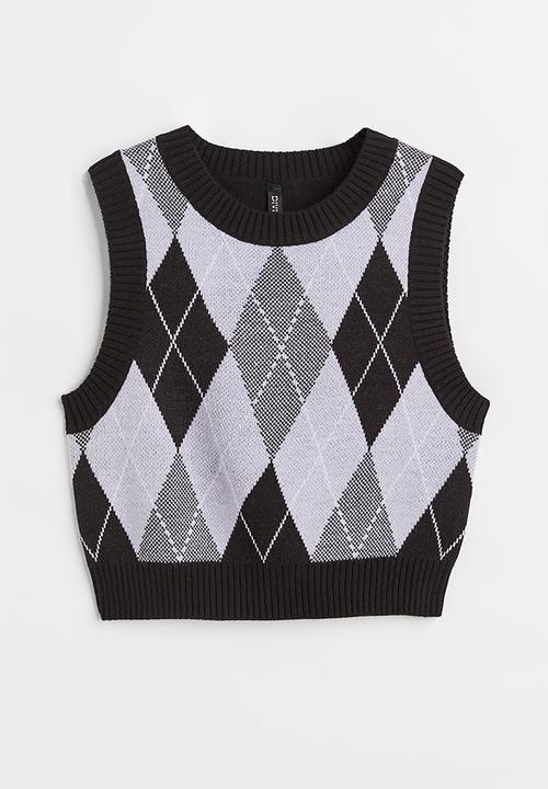 H&M - Jacquard-knit sweater vest - light purple/argyle pattern