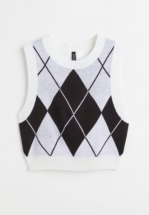 H&M - Jacquard-knit sweater vest - white/argyle pattern