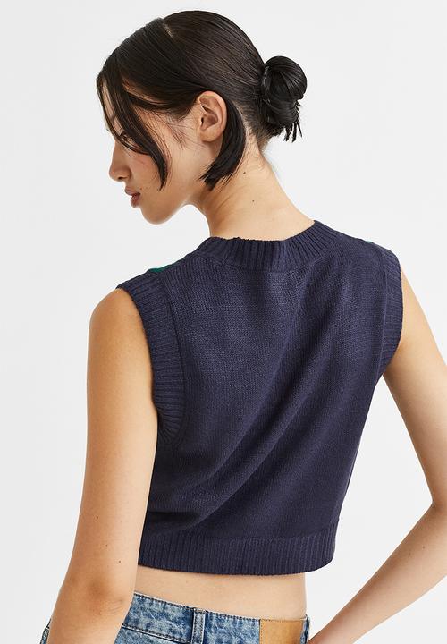 H&M - Jacquard-knit sweater vest - dark blue/striped