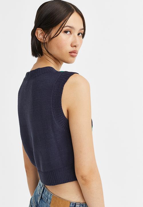 H&M - Jacquard-knit sweater vest - dark blue/striped