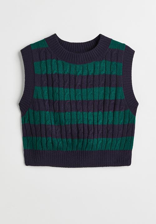 H&M - Jacquard-knit sweater vest - dark blue/striped