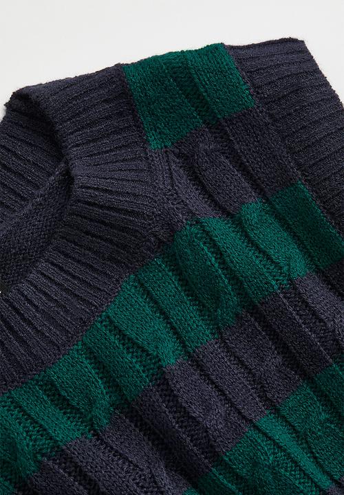 H&M - Jacquard-knit sweater vest - dark blue/striped