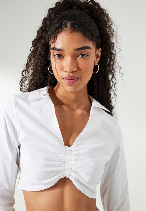 H&M - Cropped gathered shirt - white