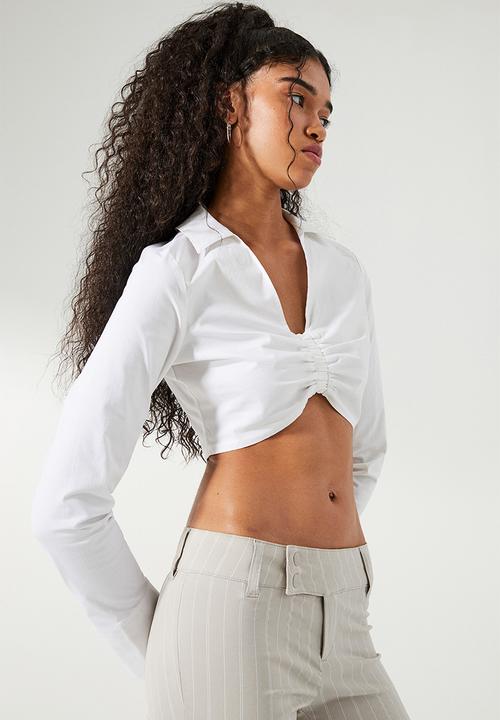 H&M - Cropped gathered shirt - white