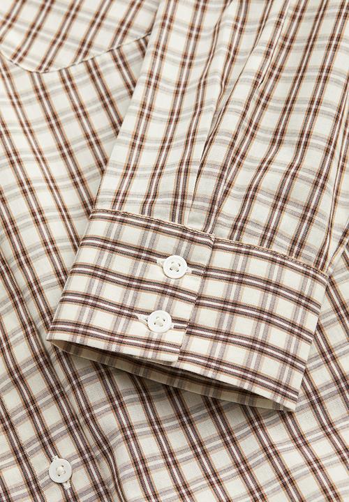 H&M - Oversized cotton shirt - light beige/checked