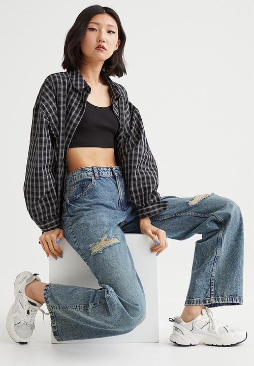 H&M - Oversized cotton shirt - black/white checked
