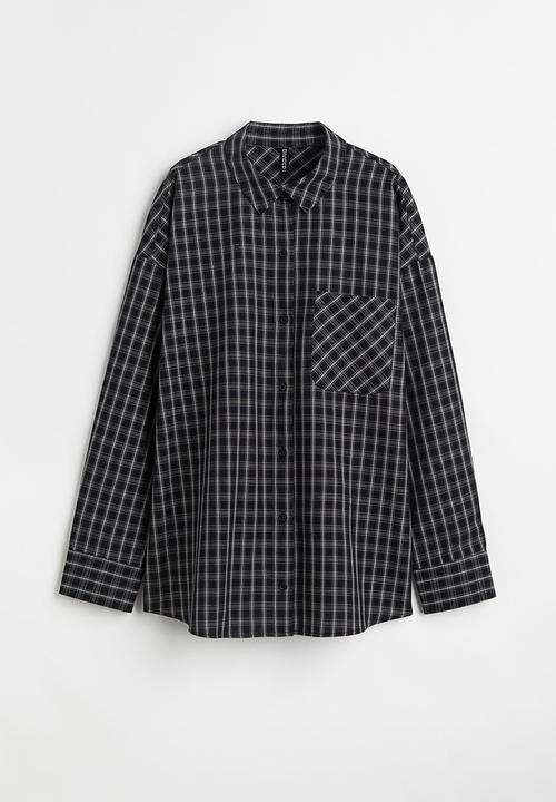 H&M - Oversized cotton shirt - black/white checked