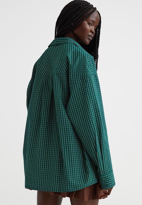 H&M - Oversized cotton shirt - dark green/checked
