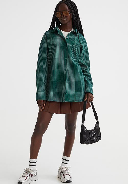 H&M - Oversized cotton shirt - dark green/checked