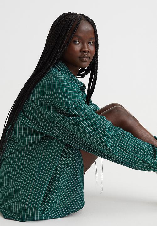 H&M - Oversized cotton shirt - dark green/checked