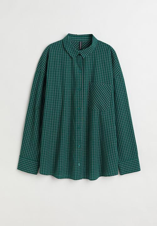 H&M - Oversized cotton shirt - dark green/checked