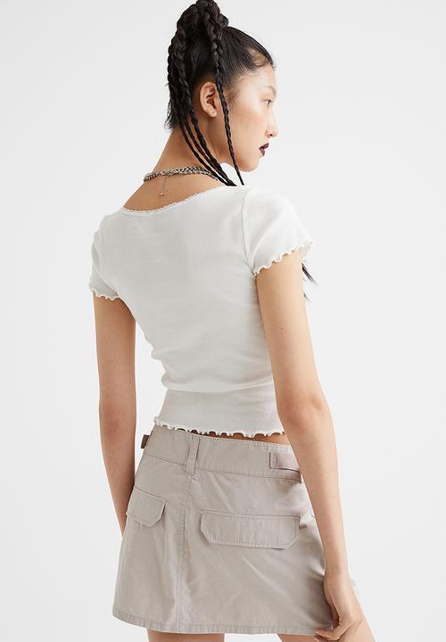 H&M - Ribbed button-placket T-shirt - white