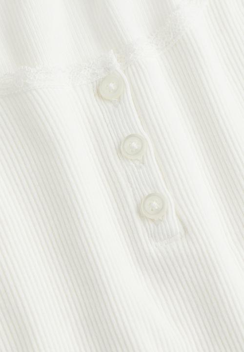 H&M - Ribbed button-placket T-shirt - white