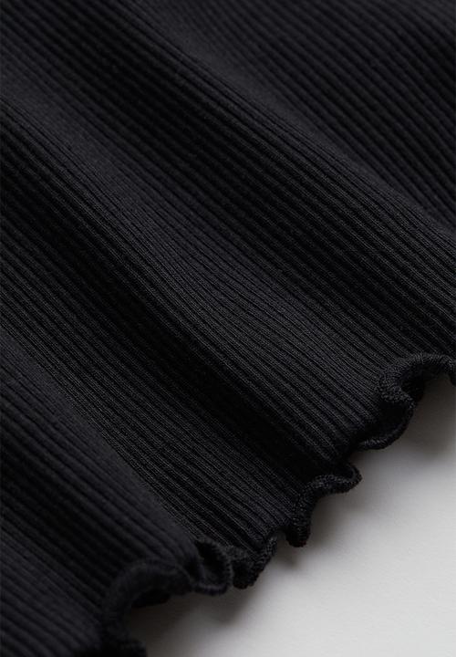 H&M - Ribbed button-placket T-shirt - black