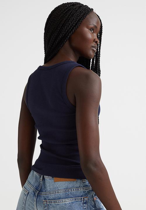 H&M - Ribbed vest top - dark blue/athletics