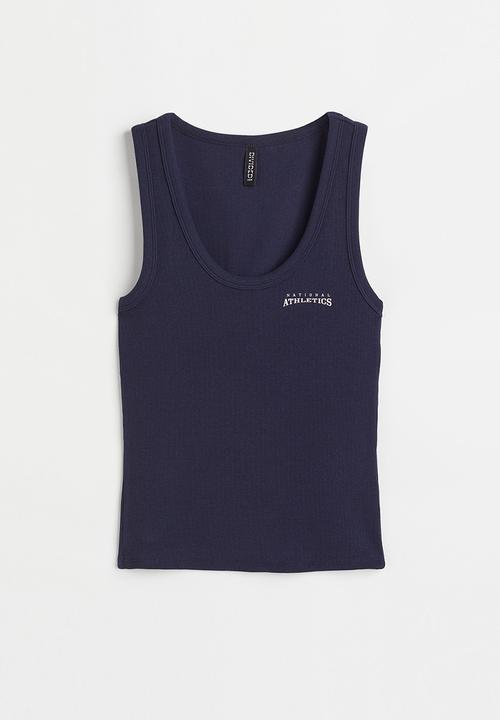 H&M - Ribbed vest top - dark blue/athletics