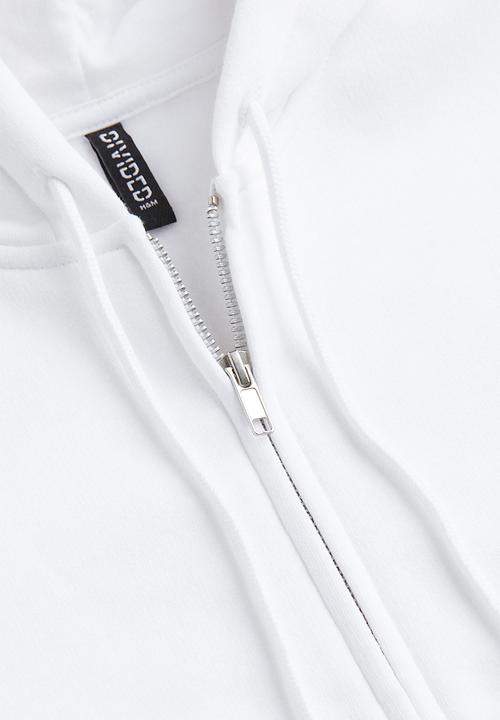H&M - Cropped zip-through hoodie - white 