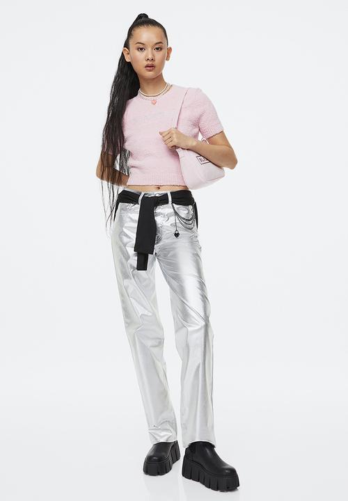 H&M - Cropped knitted top - light pink/blackpink
