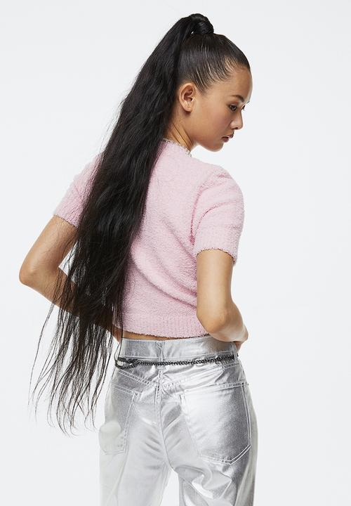 H&M - Cropped knitted top - light pink/blackpink