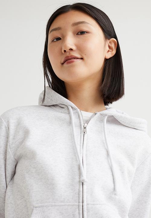 H&M - Cropped zip-through hoodie - light grey marl 