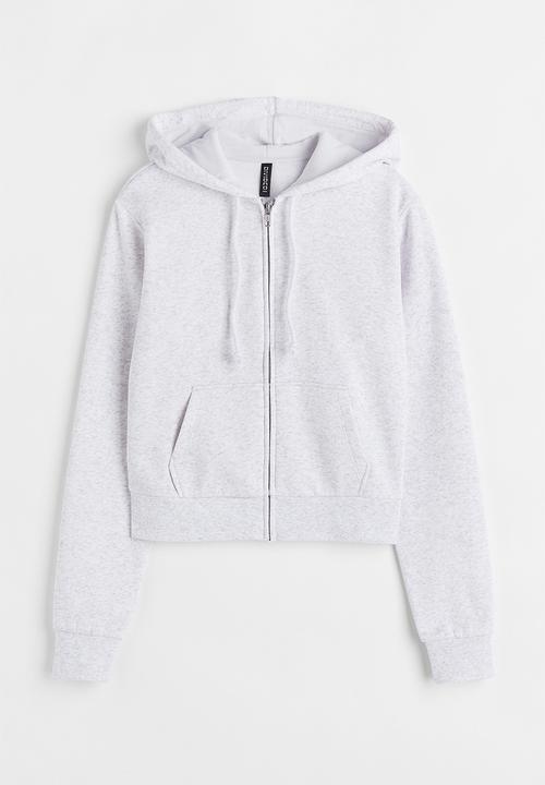 H&M - Cropped zip-through hoodie - light grey marl 
