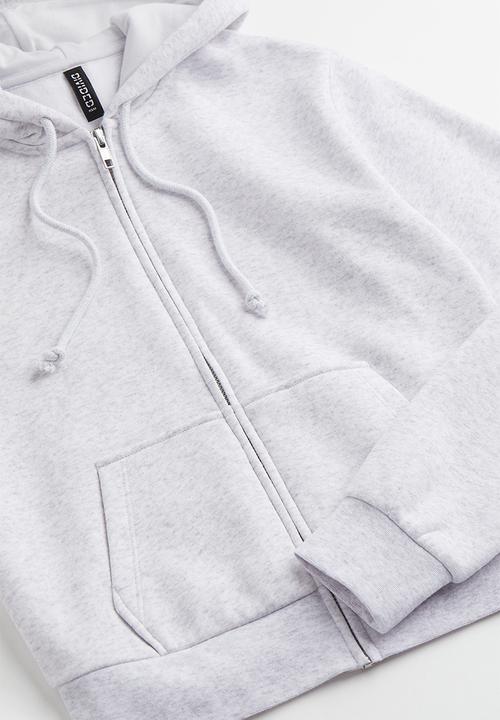 H&M - Cropped zip-through hoodie - light grey marl 