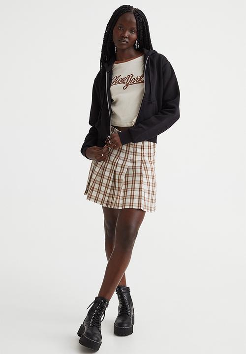 H&M - Cropped zip-through hoodie - black 