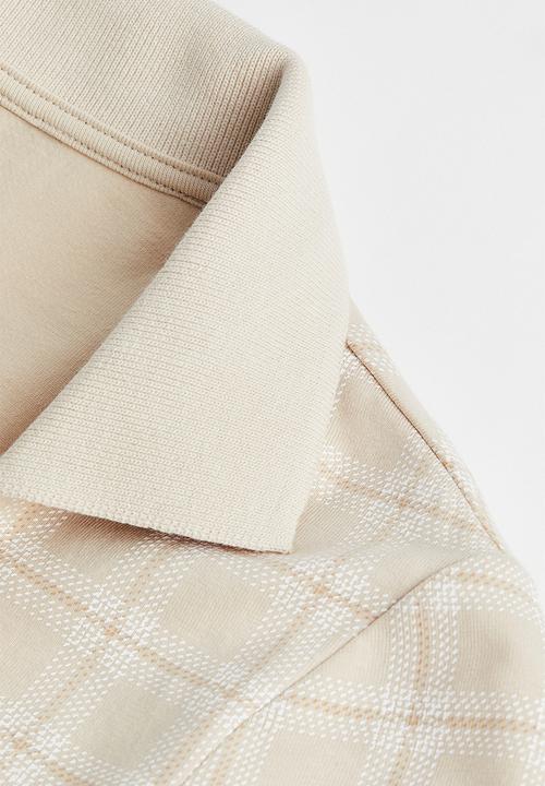 H&M - Collared bodycon dress - light beige/checked